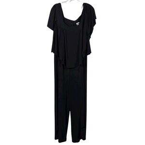 Emma & Michele Black No Iron Liquid Knit Poncho Top Wide Leg Jumpsuit Plus Size